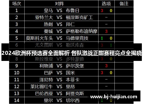 2024欧洲杯预选赛全面解析 各队激战正酣赛程亮点全揭晓